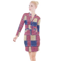 Model Mosaic Wallpaper Texture Button Long Sleeve Dress