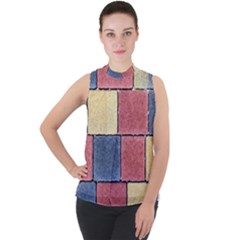 Model Mosaic Wallpaper Texture Mock Neck Chiffon Sleeveless Top