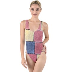 Model Mosaic Wallpaper Texture High Leg Strappy Swimsuit