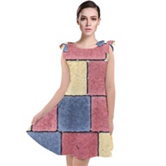 Model Mosaic Wallpaper Texture Tie Up Tunic Dress