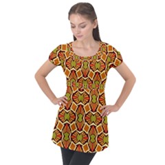 Geometry Shape Retro Trendy Symbol Puff Sleeve Tunic Top