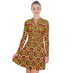 Geometry Shape Retro Trendy Symbol Long Sleeve Panel Dress