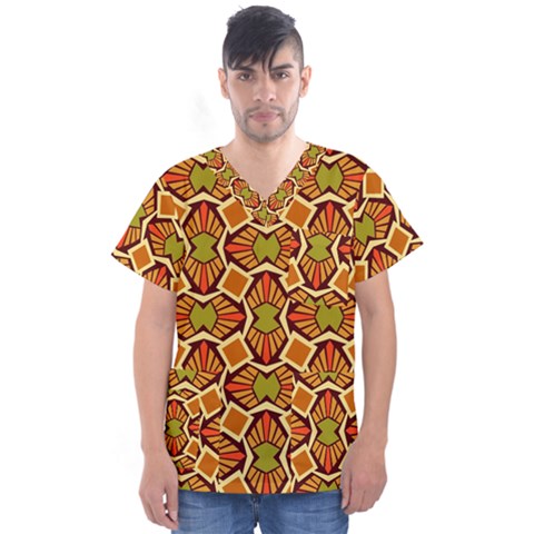 Geometry Shape Retro Trendy Symbol Men s V-neck Scrub Top by Pakrebo