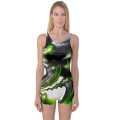 Fractal Green Trumpet Trump One Piece Boyleg Swimsuit