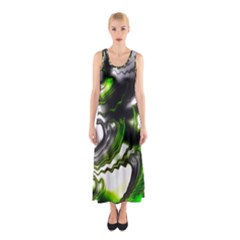 Fractal Green Trumpet Trump Sleeveless Maxi Dress