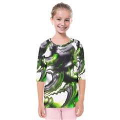 Fractal Green Trumpet Trump Kids  Quarter Sleeve Raglan Tee