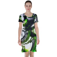 Fractal Green Trumpet Trump Short Sleeve Nightdress