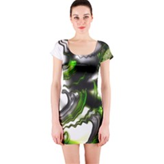 Fractal Green Trumpet Trump Short Sleeve Bodycon Dress