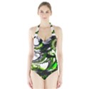 Fractal Green Trumpet Trump Halter Swimsuit View1