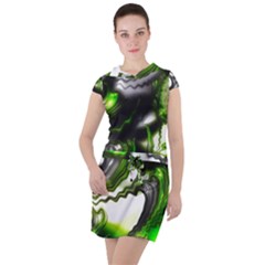 Fractal Green Trumpet Trump Drawstring Hooded Dress