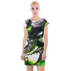 Fractal Green Trumpet Trump Cap Sleeve Bodycon Dress