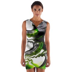 Fractal Green Trumpet Trump Wrap Front Bodycon Dress