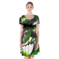 Fractal Green Trumpet Trump Short Sleeve V-neck Flare Dress