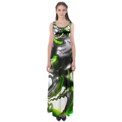 Fractal Green Trumpet Trump Empire Waist Maxi Dress