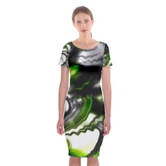 Fractal Green Trumpet Trump Classic Short Sleeve Midi Dress