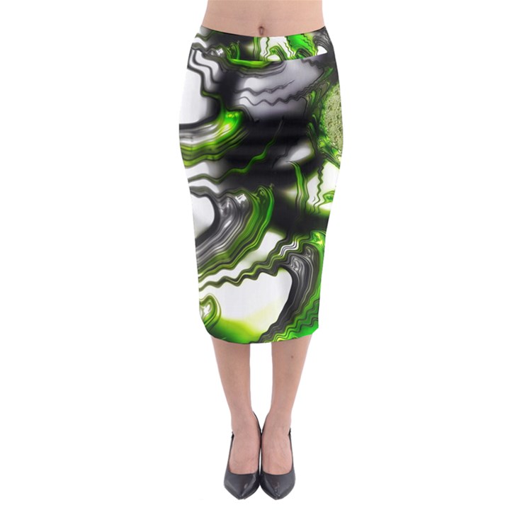 Fractal Green Trumpet Trump Midi Pencil Skirt