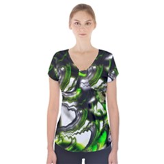 Fractal Green Trumpet Trump Short Sleeve Front Detail Top