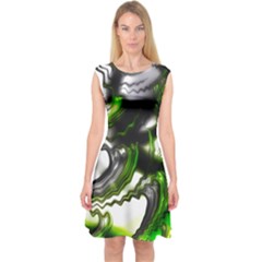 Fractal Green Trumpet Trump Capsleeve Midi Dress