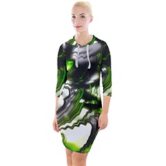 Fractal Green Trumpet Trump Quarter Sleeve Hood Bodycon Dress