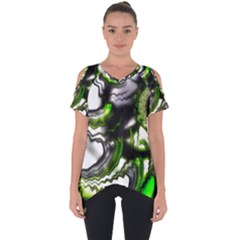 Fractal Green Trumpet Trump Cut Out Side Drop Tee