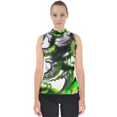 Fractal Green Trumpet Trump Mock Neck Shell Top