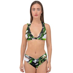 Fractal Green Trumpet Trump Double Strap Halter Bikini Set