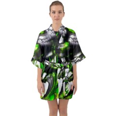 Fractal Green Trumpet Trump Quarter Sleeve Kimono Robe