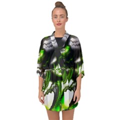 Fractal Green Trumpet Trump Half Sleeve Chiffon Kimono