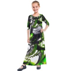 Fractal Green Trumpet Trump Kids  Quarter Sleeve Maxi Dress