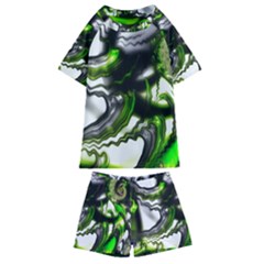 Fractal Green Trumpet Trump Kids  Swim Tee And Shorts Set