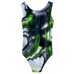 Fractal Green Trumpet Trump Kids  Cut-out Back One Piece Swimsuit