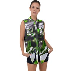 Fractal Green Trumpet Trump Sleeveless Chiffon Button Shirt