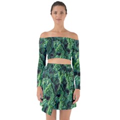 Green Pattern Background Abstract Off Shoulder Top With Skirt Set by Pakrebo