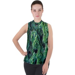 Green Pattern Background Abstract Mock Neck Chiffon Sleeveless Top