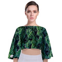 Green Pattern Background Abstract Tie Back Butterfly Sleeve Chiffon Top