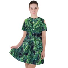 Green Pattern Background Abstract Short Sleeve Shoulder Cut Out Dress 