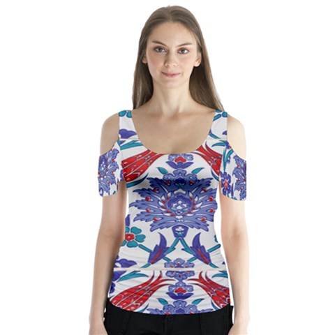 Art Artistic Ceramic Colorful Butterfly Sleeve Cutout Tee  by Pakrebo