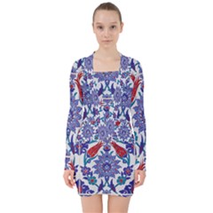 Art Artistic Ceramic Colorful V-neck Bodycon Long Sleeve Dress by Pakrebo