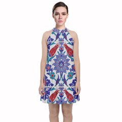 Art Artistic Ceramic Colorful Velvet Halter Neckline Dress 