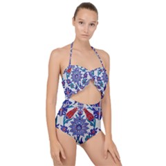 Art Artistic Ceramic Colorful Scallop Top Cut Out Swimsuit