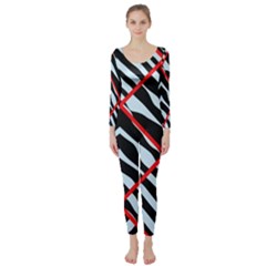 Model Abstract Texture Geometric Long Sleeve Catsuit