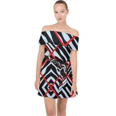 Model Abstract Texture Geometric Off Shoulder Chiffon Dress