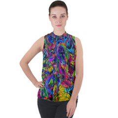 Pattern Structure Background Mock Neck Chiffon Sleeveless Top by Pakrebo