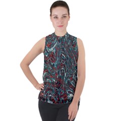 Pattern Structure Background Facade Mock Neck Chiffon Sleeveless Top by Pakrebo