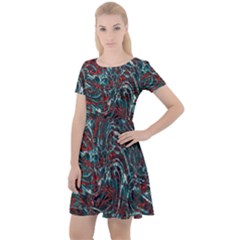 Pattern Structure Background Facade Cap Sleeve Velour Dress 