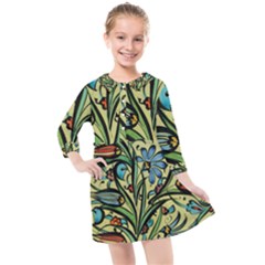 Mosaic Tile Art Ceramic Colorful Kids  Quarter Sleeve Shirt Dress