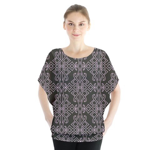 Line Geometry Pattern Geometric Batwing Chiffon Blouse by Pakrebo