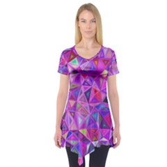 Pink Triangle Background Abstract Short Sleeve Tunic  by Pakrebo