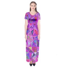 Pink Triangle Background Abstract Short Sleeve Maxi Dress