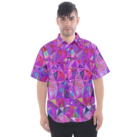 Pink Triangle Background Abstract Men s Short Sleeve Shirt by Pakrebo